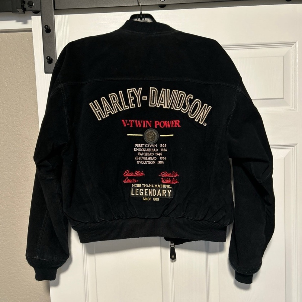 VTG Harley-Davidson Motorcycle V-Twin Power Suede Leather Bomber Jacket Small